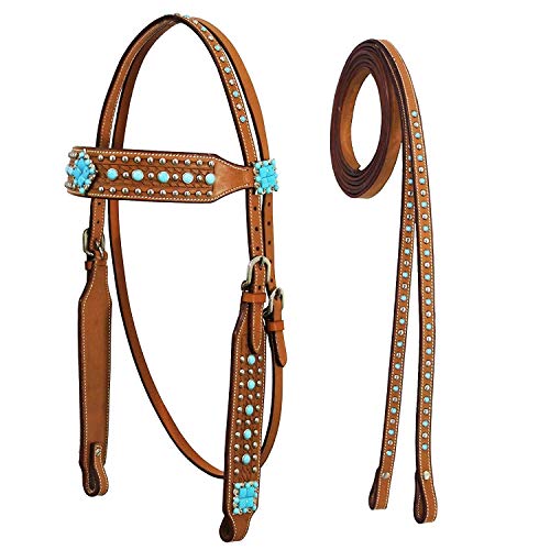 Tahoe Tack Turquoise Collection Show Western Browband Headstall with Matching Split Reins (Full Horse)