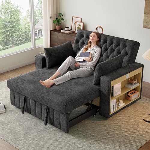 Sofá cama multifuncional, puerto de carga USB y almohada, sofá plegable con función de almacenamiento y de dormir, sofá convertible cama portavasos, ahorra espacio para salón (gris + oruga)