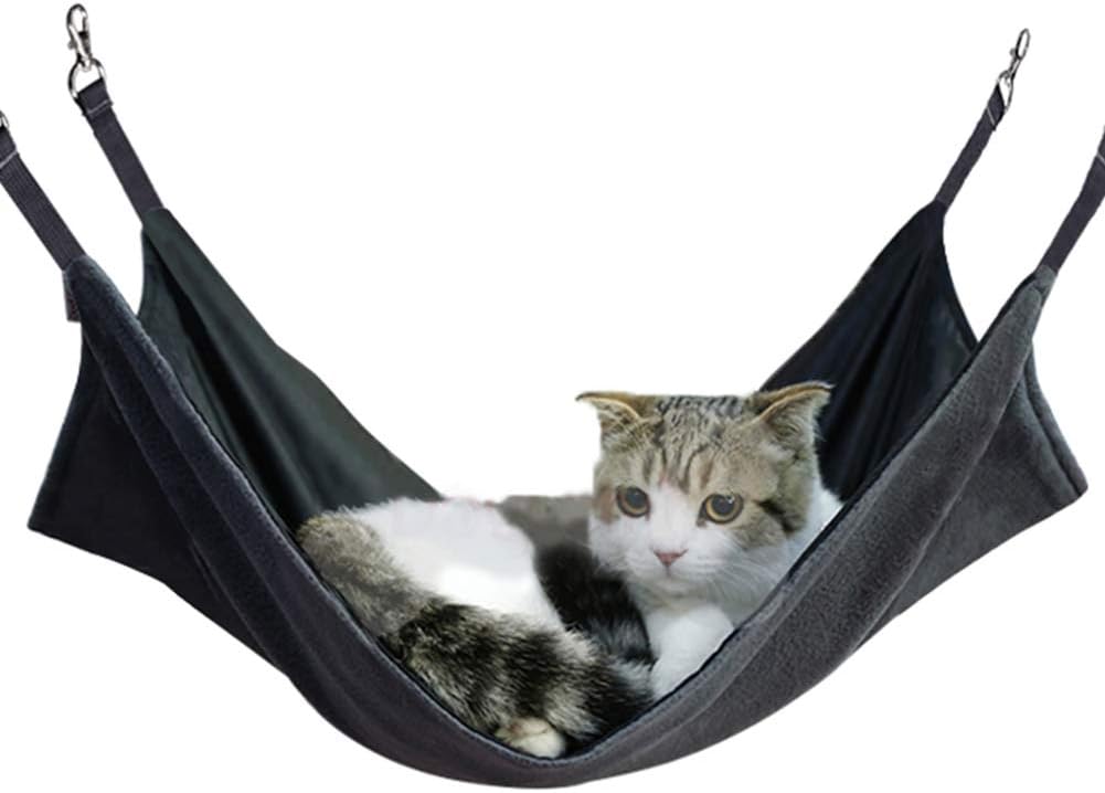 Petneces Cat Hammock Waterproof Oxford Fabric Hanging Bed Mat for Little Animal - 2 in 1 Summer&Winter - Easy to Attach to a Cage (Black)