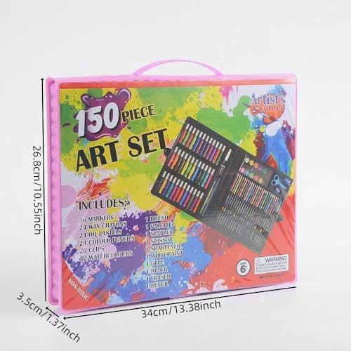 Image of Corslet 150 Pieces Art Set for Kids with Case, Art and Craft Supplies Kit for Drawing and Painting, Color Set with Markers, Water Colors, Brush, Color Pencils, Crayons Pack of 1