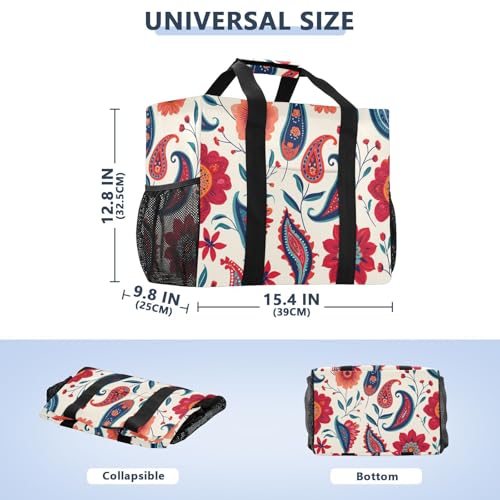 Red Floral Paisley Large Beach Bag Waterproof Beach Tote Bags for Women Travel Gym Pool3
