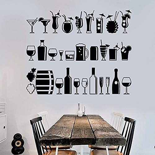 Adhesivo mural artístico con forma de botella de vino, adhesivo mural en blanco y negro, motivacional, apto para estudio y casa, adhesivo mural de vinilo extraíble 57 x 46 cm