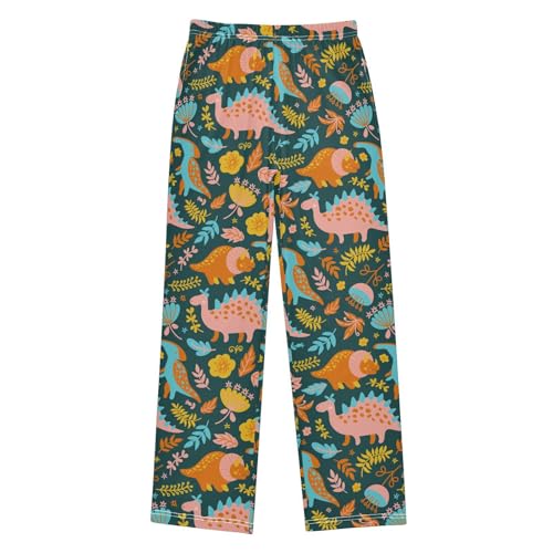 ZZXXB Dinosuar Flowers Boys Long Pants Soft Trousers Elastic Waist Kids Lounge Bottoms with Pockets S-XL