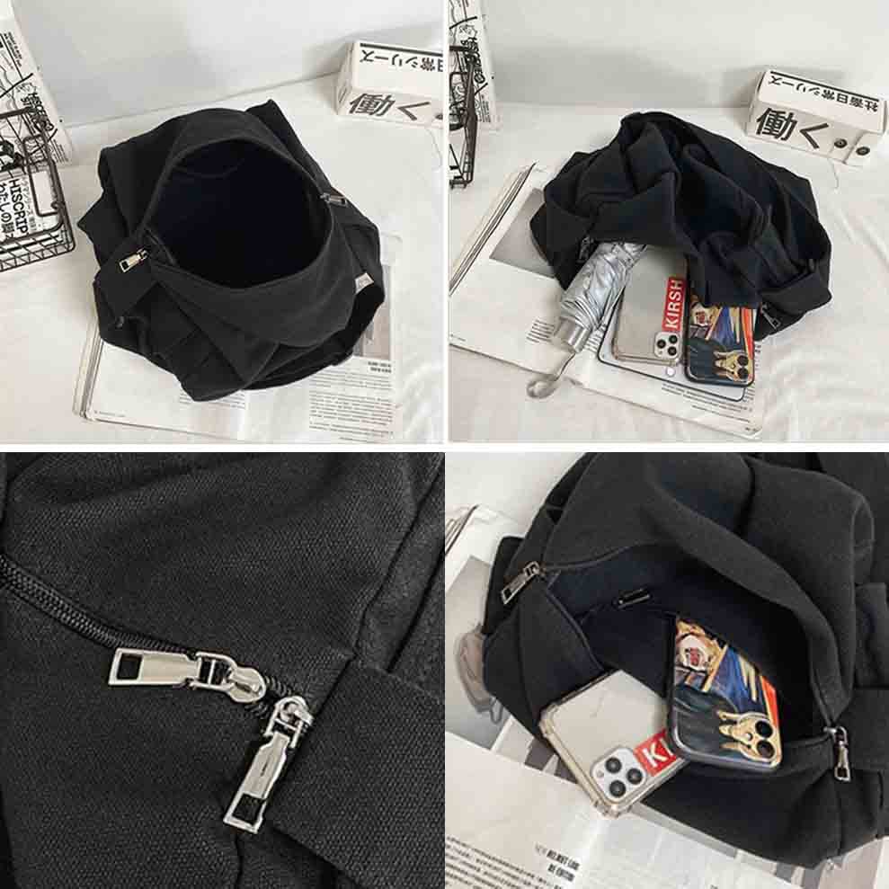 Japanese Literary Style Canvas Solid Color Shoulder Bag Harajuku Crossbody Bag ins Canvas Bag (black)2