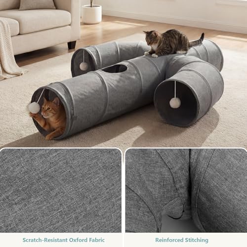 Image of Ownpets Cat Tunnel Sturdy Oxford Fabric Cat Tunnel Toy, Cactus Shape Collapsible Cat Tunnels for Indoor Cats,Interactive Peek Hole Pet Tunnel Tube with Cat Wand Toy
