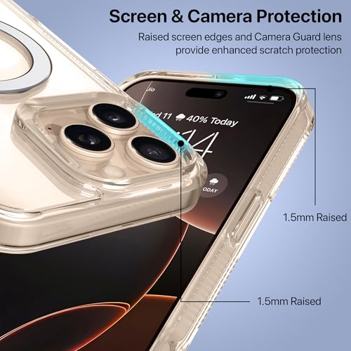 Image of eller sante Solarix Magpro Back Cover Case for iPhone 16 Pro Max with Magnetic Alloy Ring Metal Kickstand Camera Protector TPU Shockproof 10ft Drop Protection Compatible with Mag-Safe- Clear