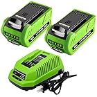 Forrat 2Pack 40V 6.0Ah Lithium Batteries Replacement for Greenworks 40V Battery and Charger 29482, 29462 29472 Battery Compatible with Greenworks G-MAX 40Volt Cordless Tools(Green)