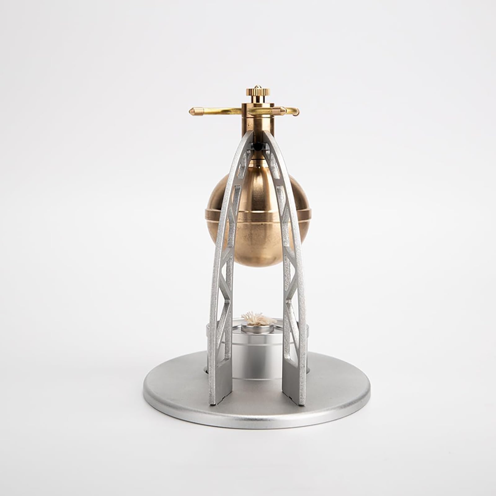 Generisch Heros Dampfmaschinenmodell mit Kessel-Kit, DIY antikes Äolipil-Ingenieurmaschinenmodell, das funktioniert, Physik-Wissenschaftsset für Erwachsene,Silber