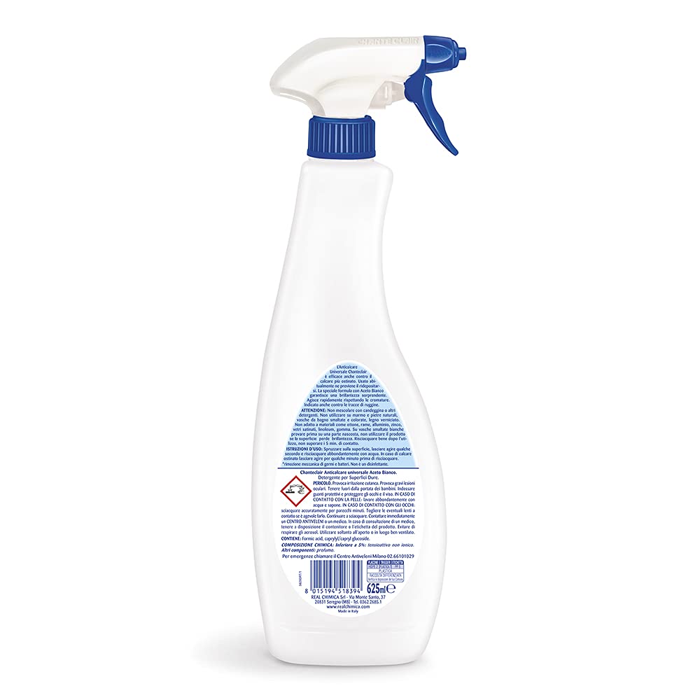 Chanteclair - Anticalcare Universale con Aceto Bianco, Ideale Contro il Calcare su Acciaio, Rubinetti e Ceramica, Forza&Igiene - 12 Flaconi da 625 ml (Scelta Casuale tra Nuovo e Precedente Formato)
