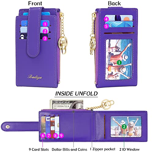 Image of Badiya Slim Women Wallet RFID Blocking Bifold Compact 9 Card Slots Holder Wallets Soft Leather with Zipper Coin Pocket 2 ID Window