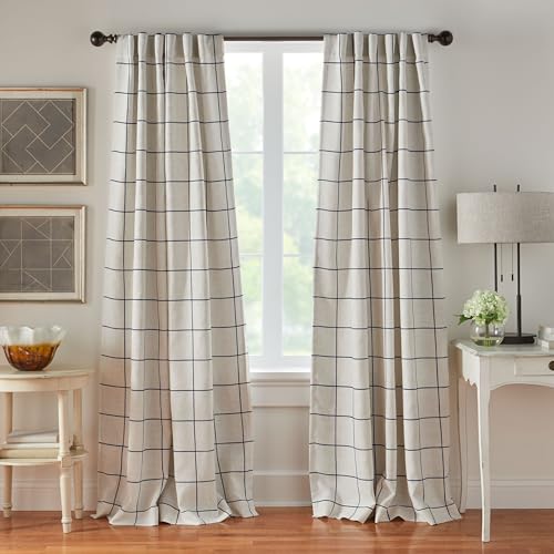 Elrene Home Fashions Rideau occultant à Carreaux pour Salon, Chambre à Coucher, Salle à Manger, Lin, Indigo, 132,1 x 241,3 cm (l x L)