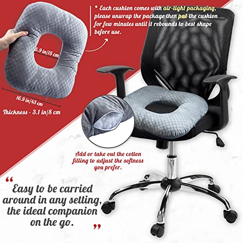 Vinban Stuffed Donut Pillow Seat Cushion | for Tailbone and Coccyx Pain, Hemorrhoids, Bed Sores, Pregnancy, Prostate, Surgery Recovery, Sitting Pressure Relief, for Home, Office and Car (Grey)