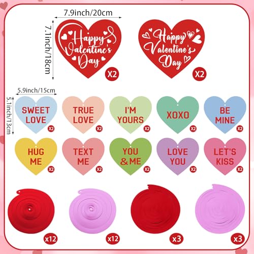 Image of 54Pcs Happy Valentine's Day Hanging Swirls Party Decorations Conversation Hearts Candy Hanging Swirls Banner Garland for Anniversary Valentines Day Home Office Classroom Decorations