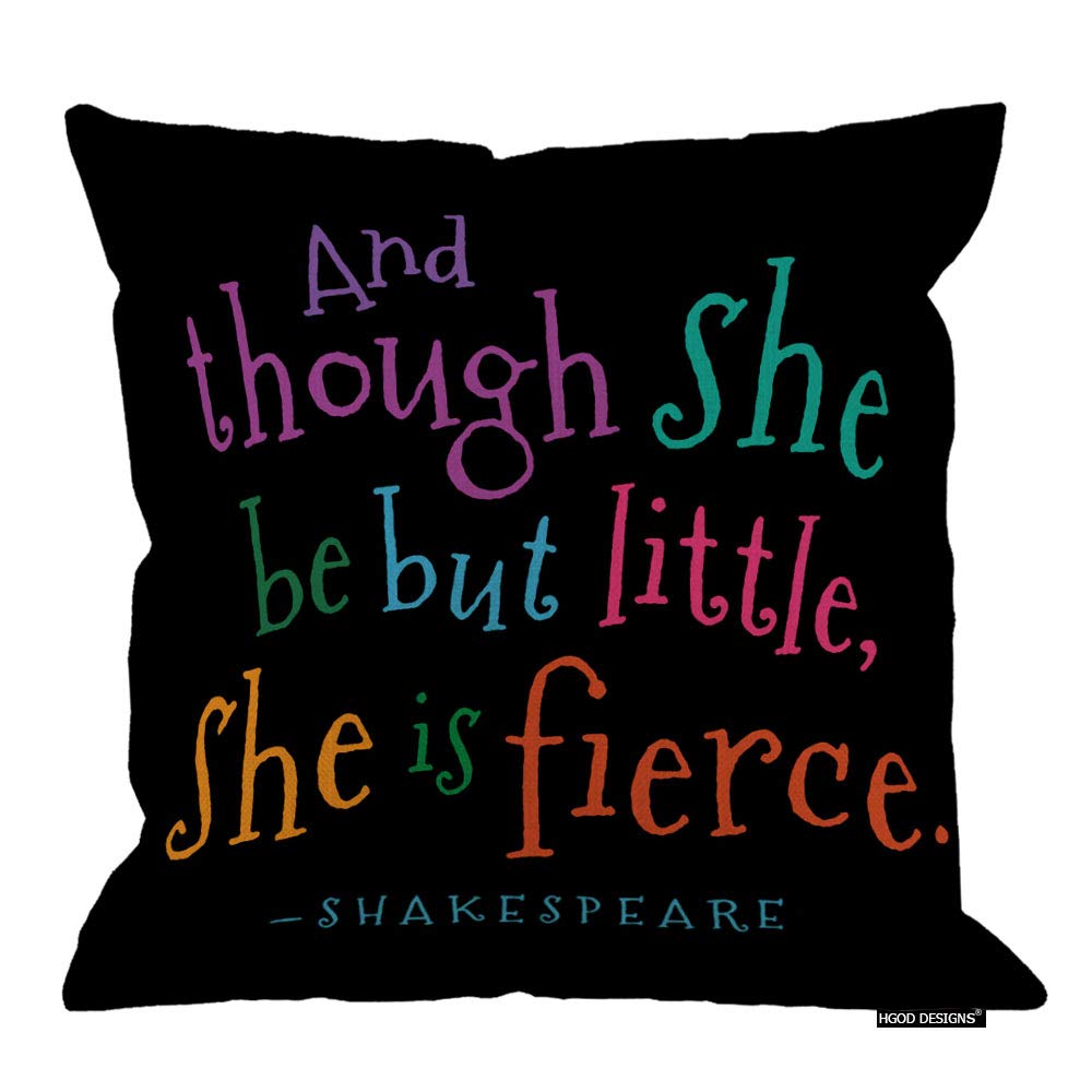 HGOD DESIGNSHGOD DESIGNS Funny Though She Be But Little Quote Book Group Throw Pillow Square Cotton Linen Pillowcase Cover Cushion (18X18Inch)
