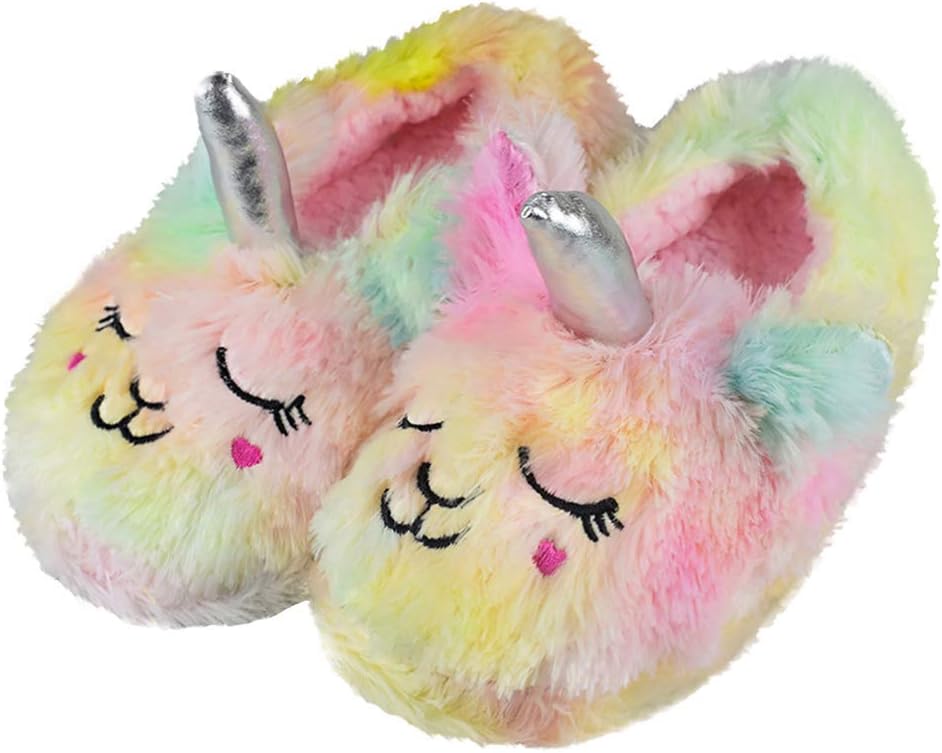 Girls/Kids Cute Unicorn Slippers with Warm Plush Fleece House Slip-on Shoes
