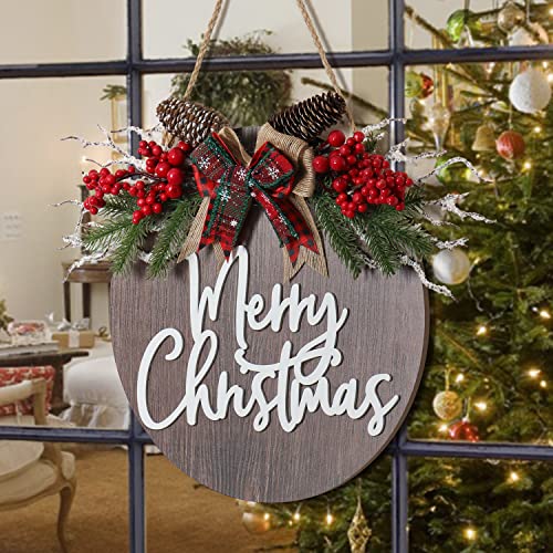 Khoyime Merry Christmas Welcome Wreath Welcome Sign For Front Door Christmas Decoration Hanging Welcome Sign For Home Farmhouse Porch Indoor Outdoor (Xmasbrown) #TOP5