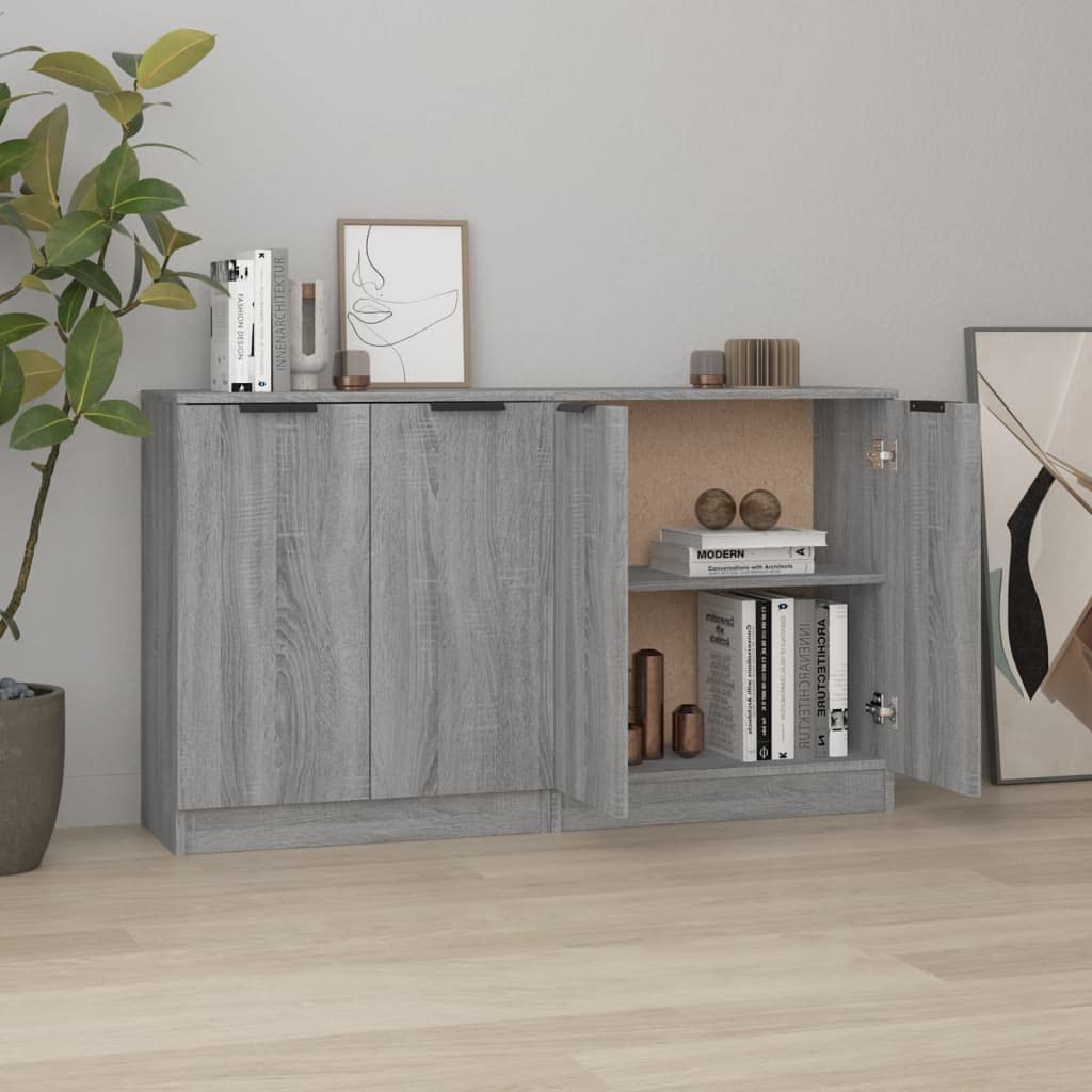 Zestaw 2 kredensów szare Sonoma, 60 x 30 x 70 cm, materiał drewnopochodny, szafka do przechowywania do salonu, kuchni i jadalni, uniwersalna szafka konsolowa, odporna na wilgoć