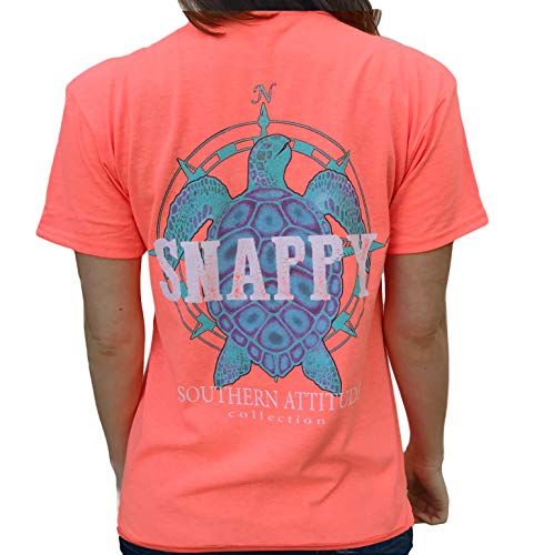 Southern Attitude Nautical Compass Snappy Turtle Heather Coral Short Sleeve T-Shirt