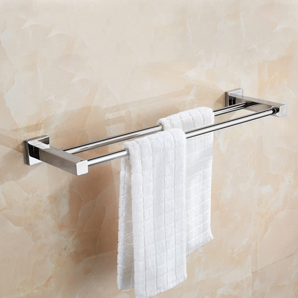 Toallero doble de acero inoxidable 304 de 60 cm para pared de baño y cocina plateado