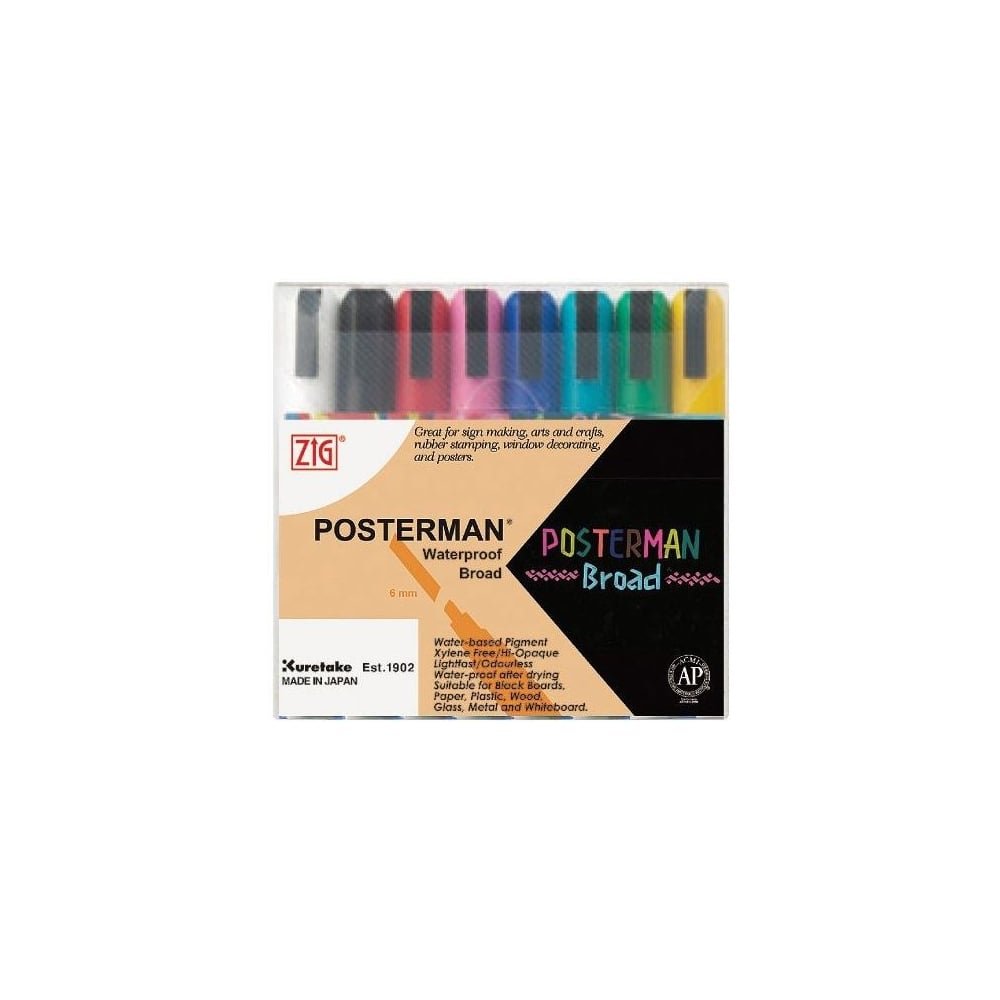 ZIG Posterman Waterproof Chalk Markers Sets - Broad 8 Colours