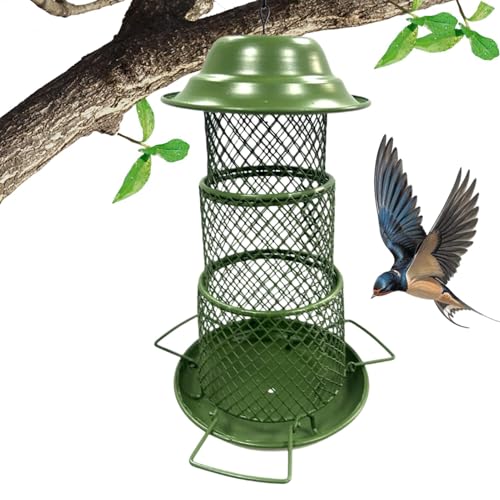 Comederos grandes para pájaros – Comedero de semillas para pájaros silvestres, comederos colgantes para pájaros | Gran capacidad de alimentación de 360 grados, comedero plegable de 3 capas para