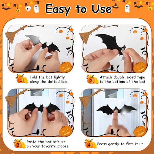 tgosomt Bats Wall Decor,120 Pcs 3D Bat Halloween Ornament Stickers, Waterproof Black 4 Dimension Bats for Hoom and Room Décor - Image 3