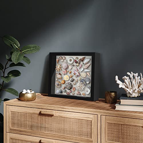 Americanflat 11X11 Shadow Box Frame In Black With Soft Linen Back - Composite Wood With Polished Glass For Wall And Tabletop #TOP7