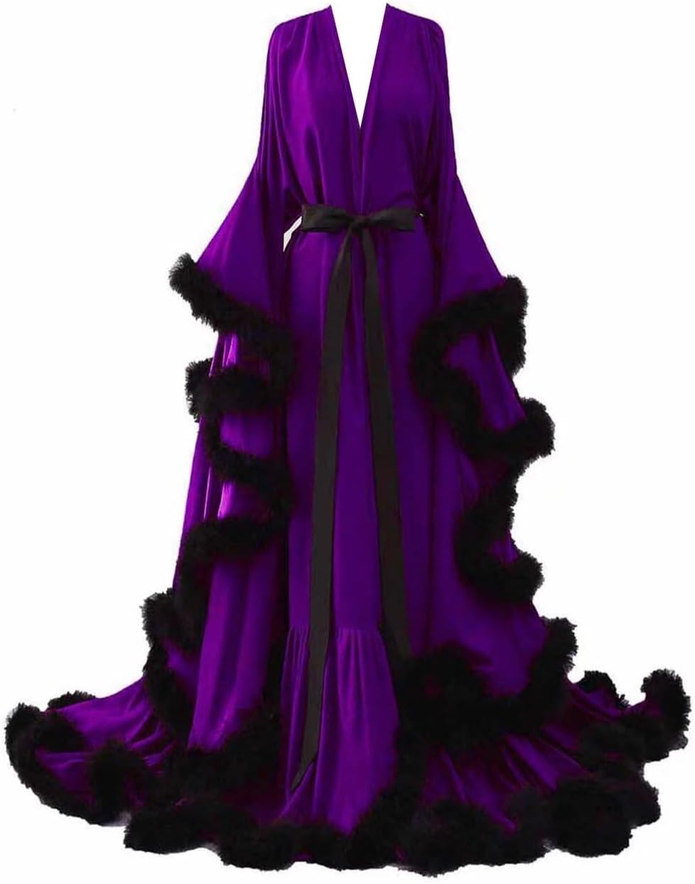Women's Feather Bridal Robes Silk Satin Maternity Robes for Photoshoot Old Hollywood Long Nightgown Bathrobe Lingerie