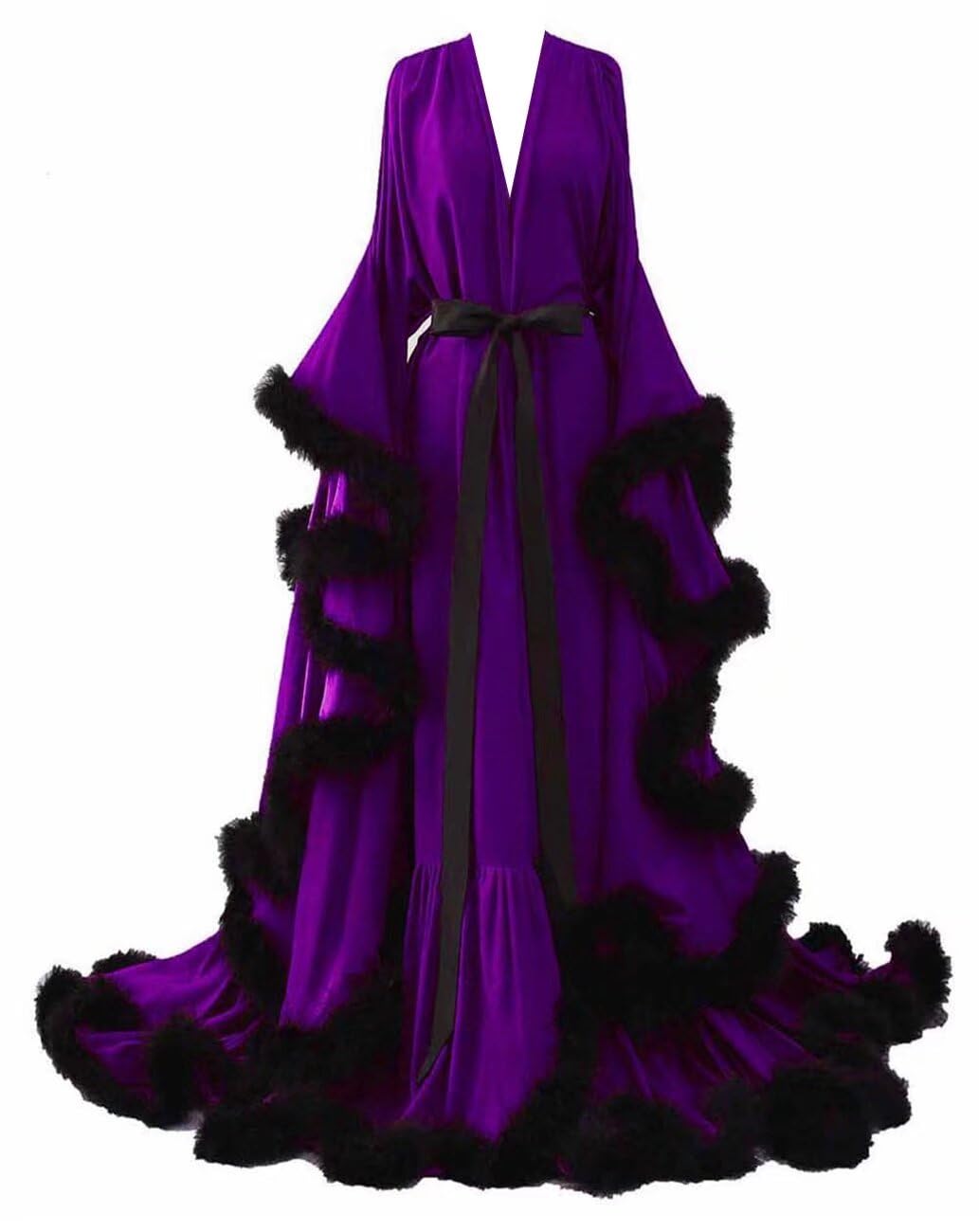 Women's Feather Bridal Robes Silk Satin Maternity Robes for Photoshoot Old Hollywood Long Nightgown Bathrobe Lingerie