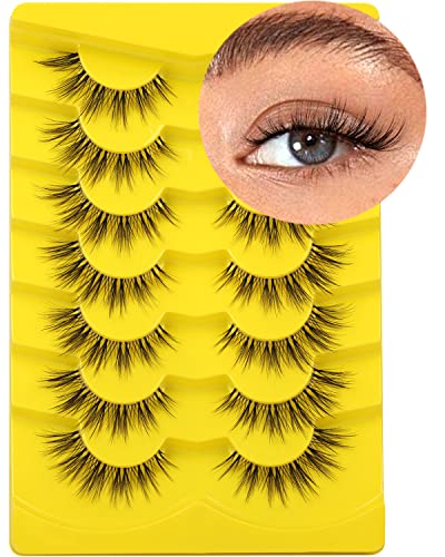 Lashes Natural Look False Eyelashes Wispy Clear Band Lashes Invisible Thin Fairy Cat Eye Lashes Fluffy Faux Mink Lashes Korean Strip Eyelashes Pack #TOP30