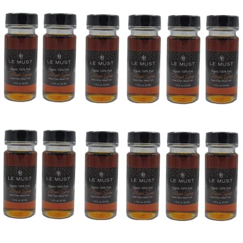 Le Must Organic Maple Syrup, Grade A, 100% Pure Vermont, Kosher, Mini Glass Bottle Roomservice, 1.75 Fl Oz (Pack Of 12) Glass Miniatures #TOP1