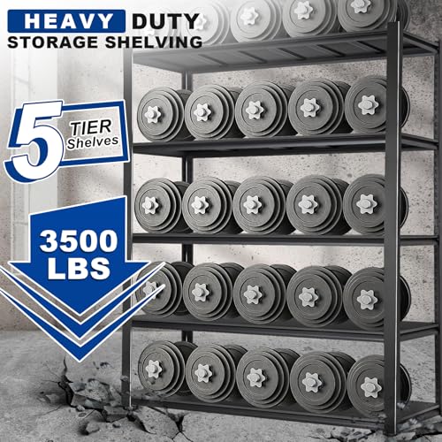 Image of BILT HARD 5-Tier 48 inch W x 24 inch D x 72 inch H Garage Shelving, 3500 lbs Industrial Heavy Duty Storage Shelves, Metal Shelving Units with Adjustable Shelf, Steel Utility Shelves for Garage