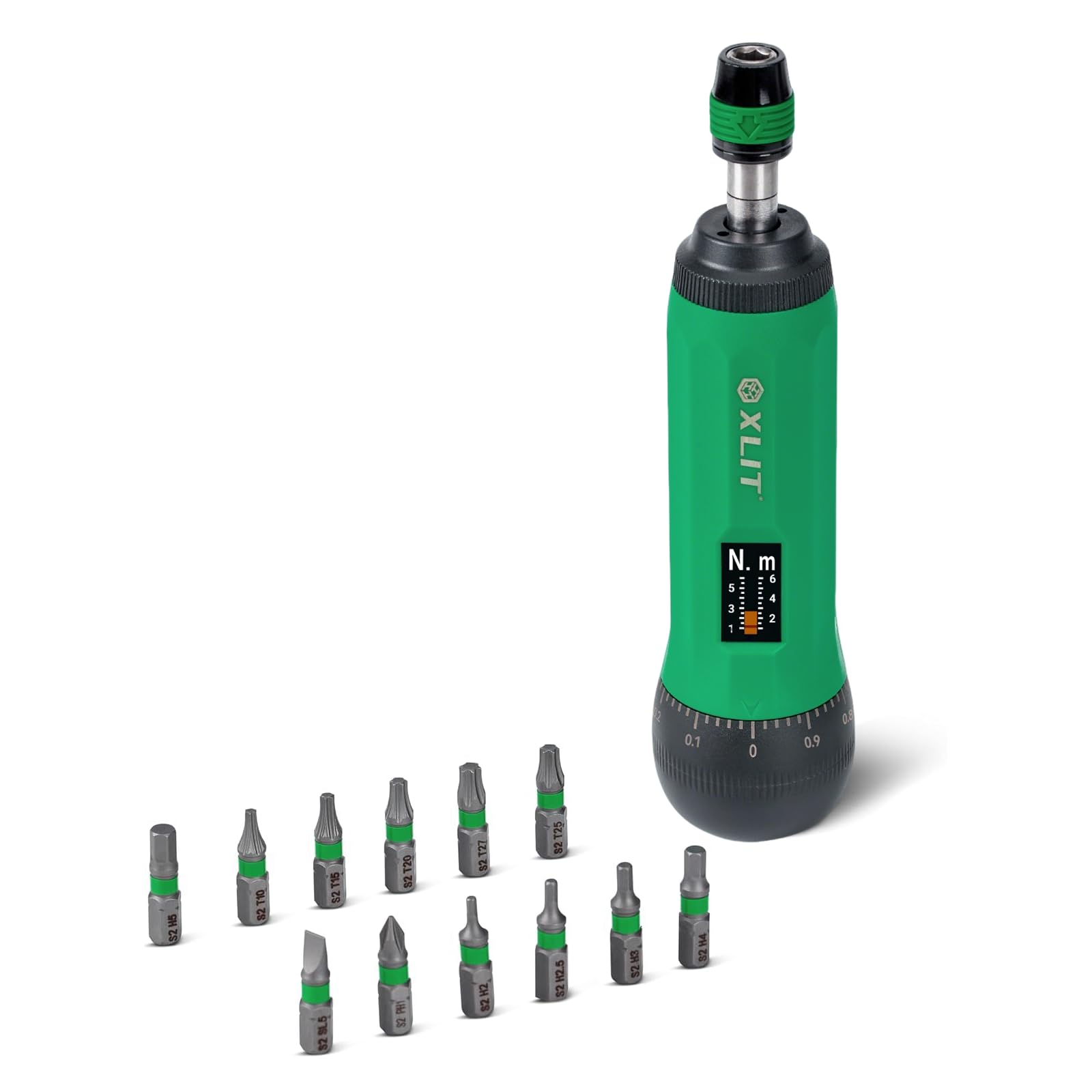Lot de 13 tournevis dynamométriques - 1-6 Nm, porte-embout à serrage rapide hexagonal 1/4", échelle visuelle, embouts en acier S2 – Outil de précision pour vélo, électronique et mécanique de