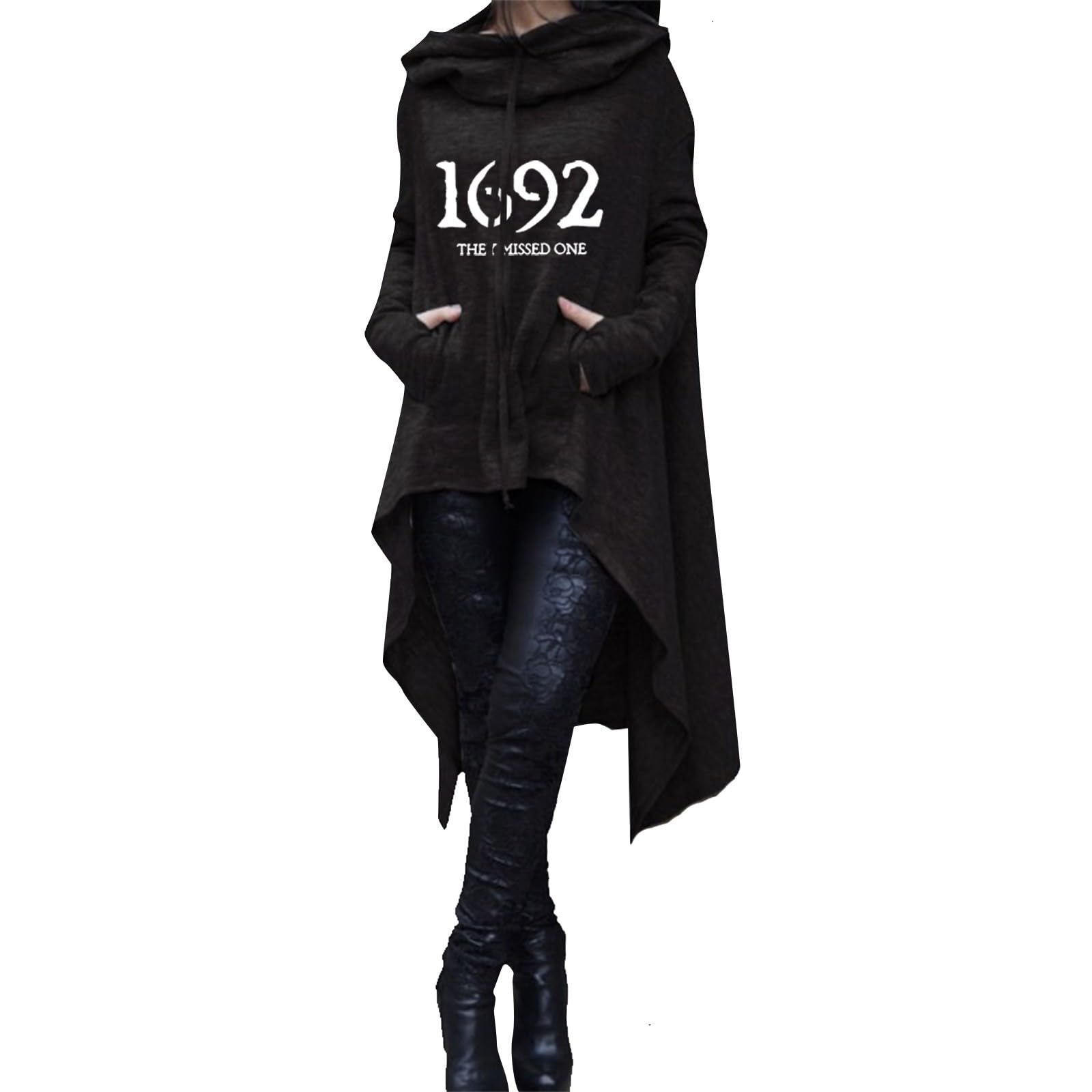 1692 They Missed One Sweatshirt Women's Long Hoodie Irregular Hem Loose Tunic Funny Witch Hoodies with pockets