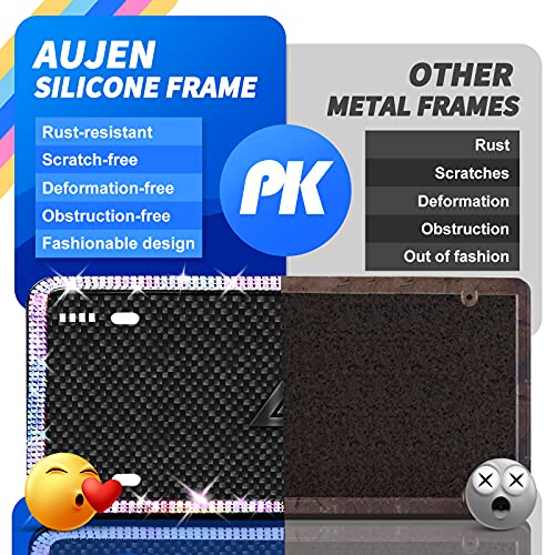 Aujen Bling License Plate Frames 2 Pack, License Plate Frame for Women, Obstruction-Free Rhinestone License Plate Frames, Silicone License Plate Covers Colorful