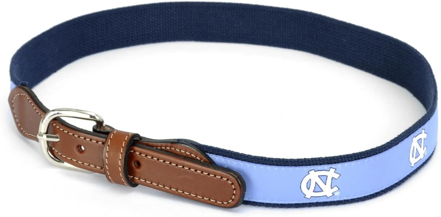 UNC Men's Belt Carolina Blue Tackle Twill and Leather Chapel Hill North Carolina Fan Shop