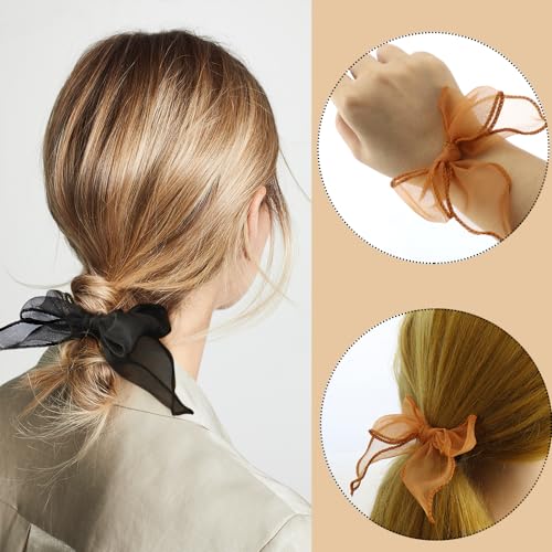 Naihod 4 Pack Organza Bow Hair Ties Chiffon Bowknot Scrunchies Styling Head Wear Ribbon Hair Bows Ponytail Holder For Women Scrunchy Chiffon Ribbon Hair Accessories thumb #3