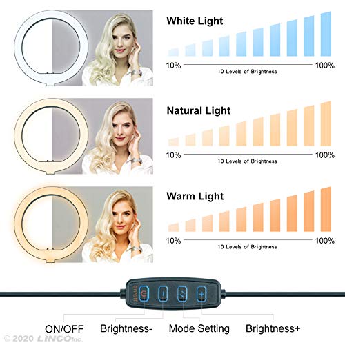 Image of LINCO Lincostore Studio Lighting 10 inch Selfie Ring Light with Tripod Stand & Phone Holder with Bluetooth Remote for Live Stream /Makeup, Dimmable Led Camera Ringlight for Video Shooting /Photo AM277