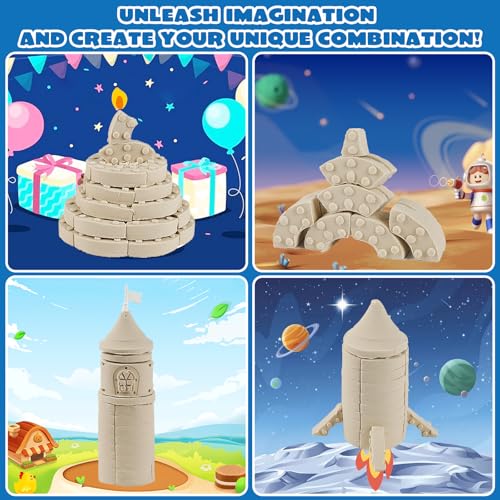 Play Sand Construction Set, 1.7lbs Moldable Sand Sensory Toys with Brick Mold, Building Toys, Gifts for Boys Girls Age 3-8 (Castle)
