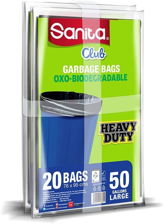 Sanita Club Garbage Bags Flat, 50 Gallons Large - Pack Of 2 X 20