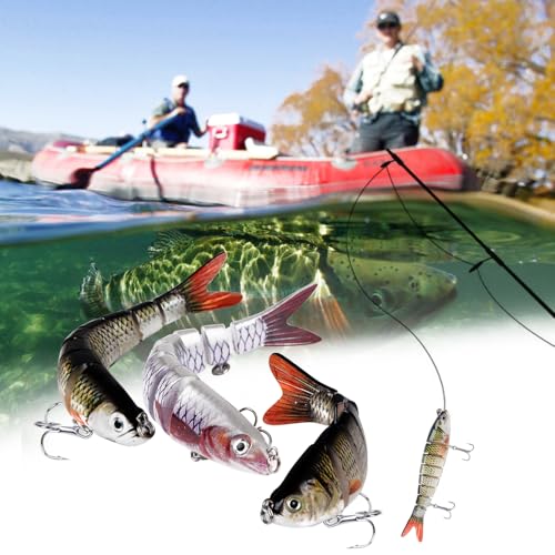 Foto von MEJOSER Wobbler Set 3 Stück Jerkbait Kunstköder Set Swimbait Hardbait Angelköder in 3 Länge Gewicht für Hecht Barsch Zander Angeln Köder mit 2 Drillingshaken und Fischköder Box