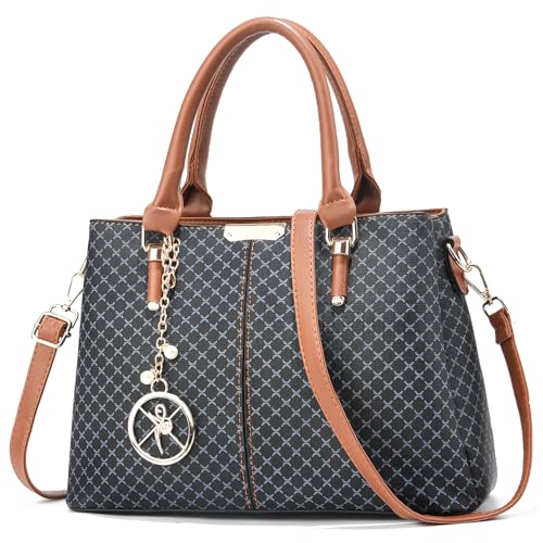 Bolsa feminina com 3 compartimentos com zíper, bolsa de ombro com alça superior, Co-black-y, Medium