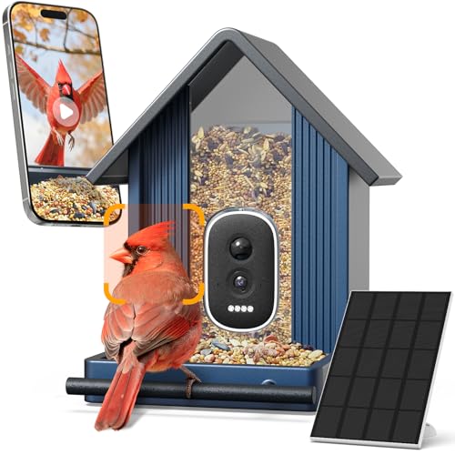 Smart Metal Bird Feeder with Camera, 2.5K UHD AI Identification, Wireless Solar Powered Outdoor for Garden Birding, Real-time Videos& Pictures, Premium Present
