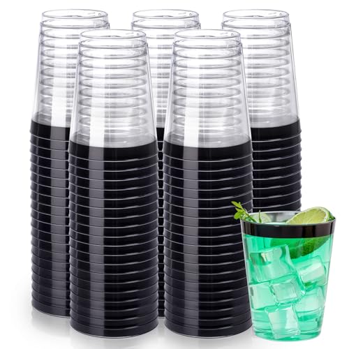 Image of DaYammi 100 Pack Black Plastic Cups 10Oz Clear Disposable Cups with Black Rim, Clear Cocktail Cup Heavy Duty Disposable Wine Glasses Disposable Fancy Plastic Cups for Party Wedding