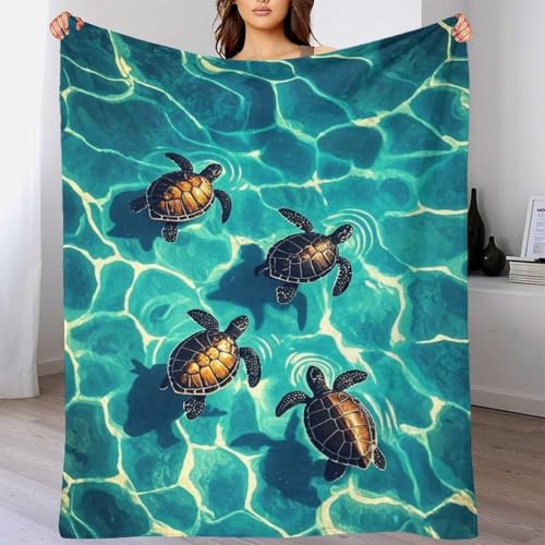 Kuscheldecke Schildkrötes Flauschige Extra Weich und Warm Wohndecke Flanell Tortoise Fleecedecke, Falten Beständig/Anti-verfärben Als Sofadecke Oder Bettüberwurf, Größe:50x60inch(127x152cm)