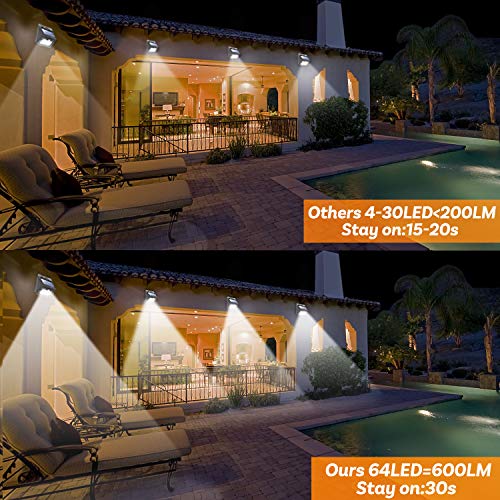 OHMU Solar Lights Outdoor, [64 LED/3 Working Modes] Solar Security Lights Motion Sensor Wireless IP 65 Waterproof Outdoor Lights for Garden Fence Patio Garage (6 Packs)