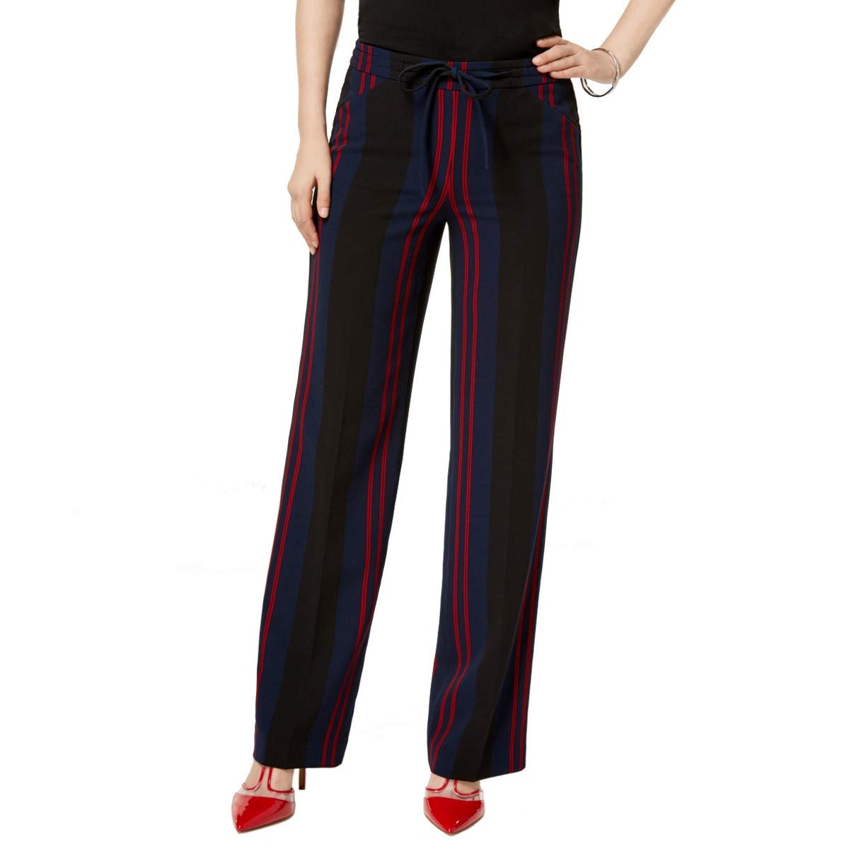 I-N-C Womens Striped Casual Trouser Pants Black 6
