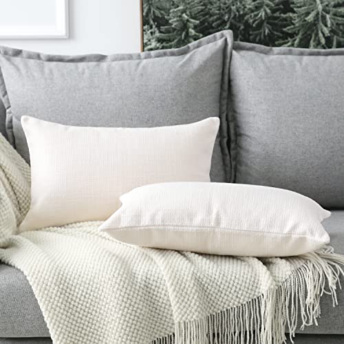 Otostar Linen Throw Pillow Covers Set Of 2 Decorative Square Pillowcases Cushion Covers 12X20 Inch For Home Decor Sofa Bedroom Car 30 X 50Cm Cream White/Beige #TOP3