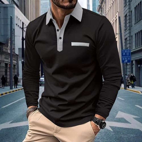 Men's Polo Shirts Long Sleeve Polo T Shirt Classic Casual Golf Shirt with Pocket