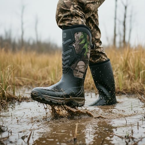 WOVENPAK Rubber Boots for Men, Mens Boots Waterproof Insulated Hunting Boots with Steel Shank, Neoprene Rubber Work Mud Boots Outdoor - image 2